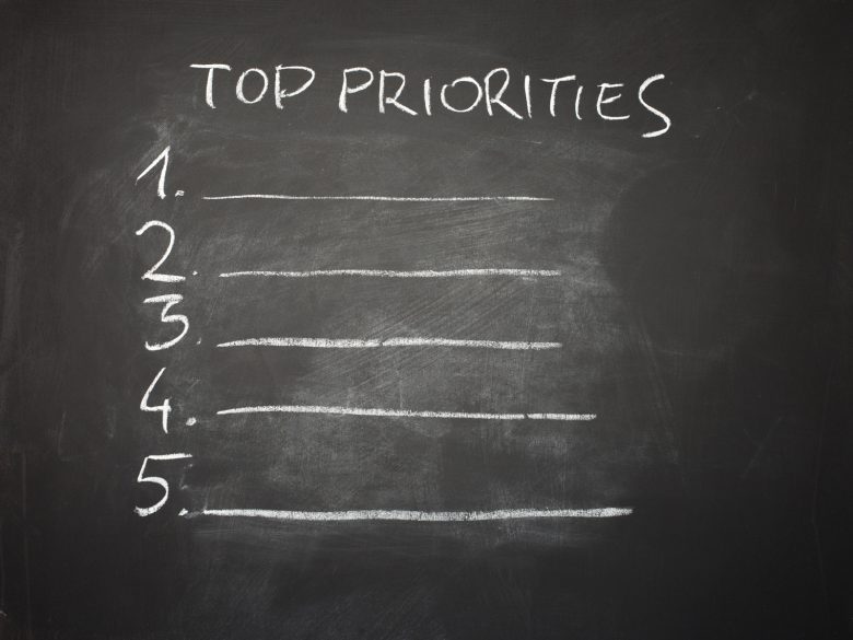 Top priorities on a blackboard