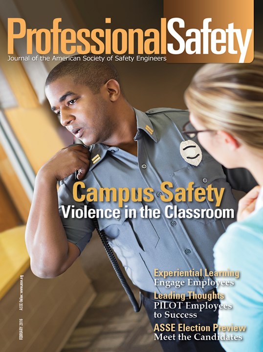 The cover of the February 2016 issue of Professional Safety, which features an article on establishing safety habits by SafeStart's safety consultant Tim Page-Bottorff