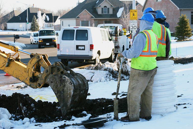 Winter construction working on a watermain