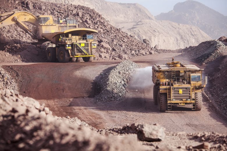 Mining trucks on construction site