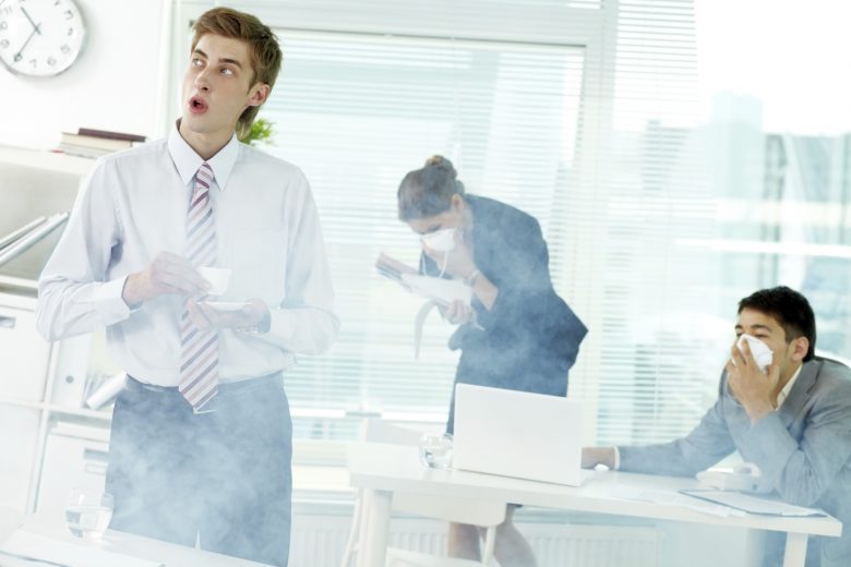 Worker oblivious to obvious hazard in the office