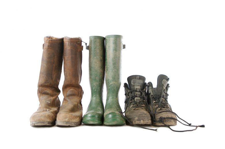 Dirty work boots lined up