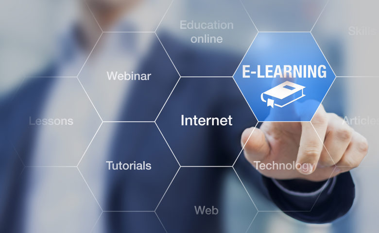 E-learning concept with a teacher presenting online education program