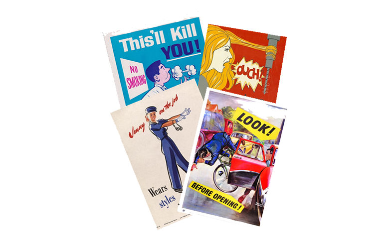 Vintage safety posters arrangement