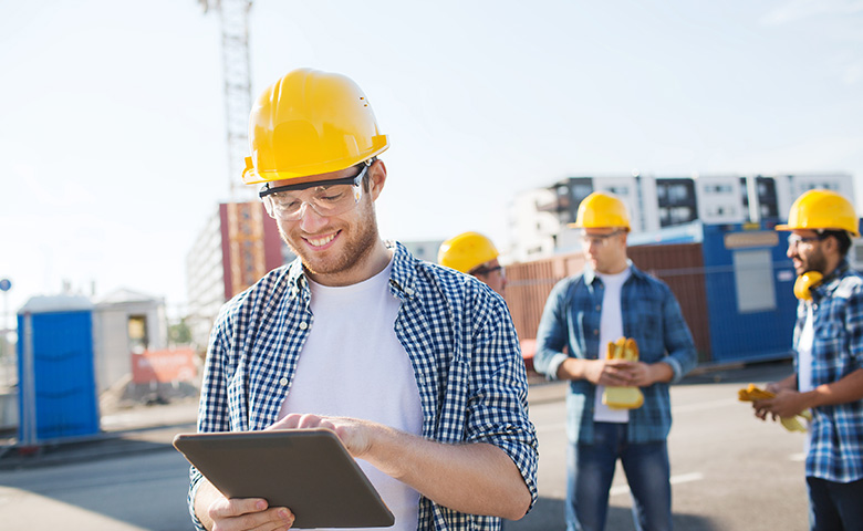 Construction workers after a toolbox talk