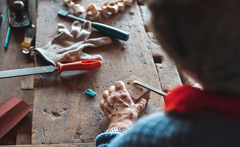 Carpenter working with hands