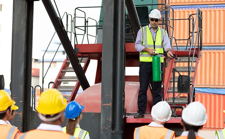 Safety demonstration being given to workers