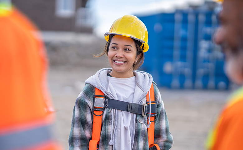 Female Construction Worker On Site New Job